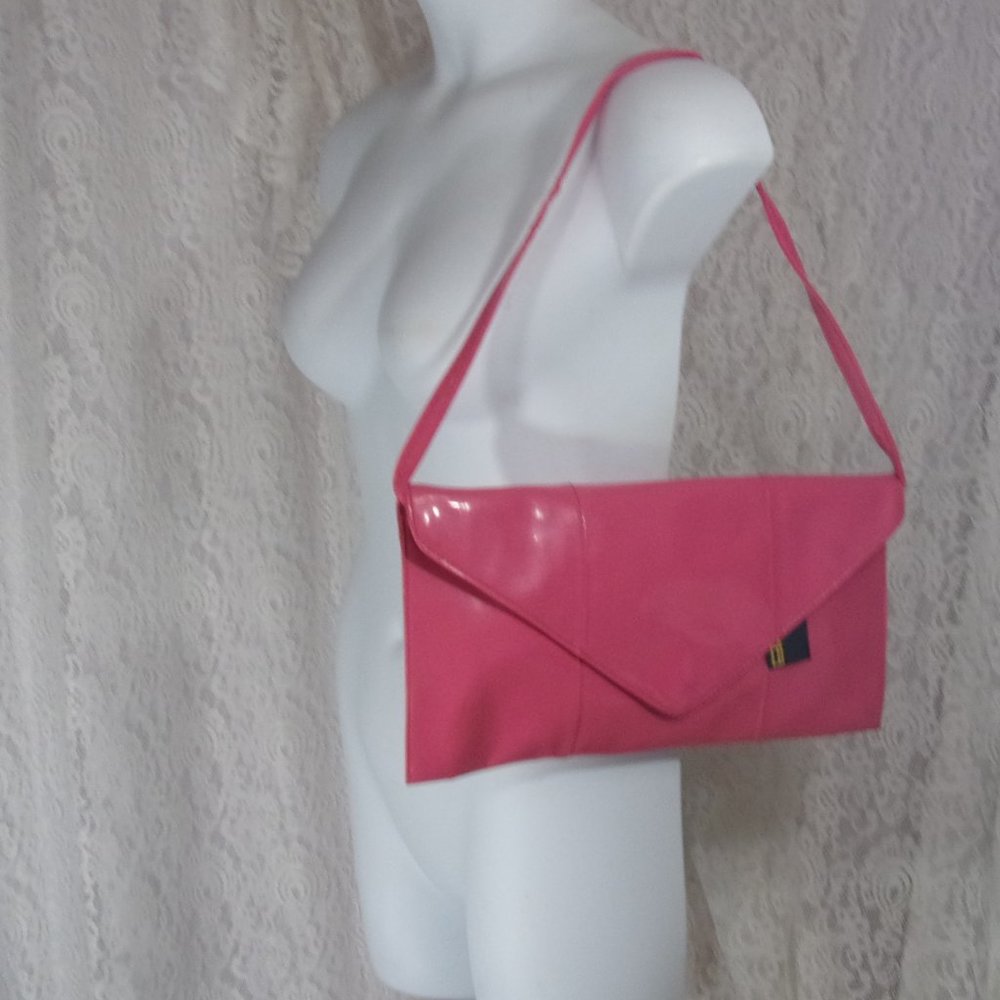 Sasha Coral Pink Shiny (Faux patent) Shoulder Handbag Clutch NWOT
